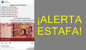 Estafa a través de ofertas de trabajo en línea (Anuncios en Instagram)